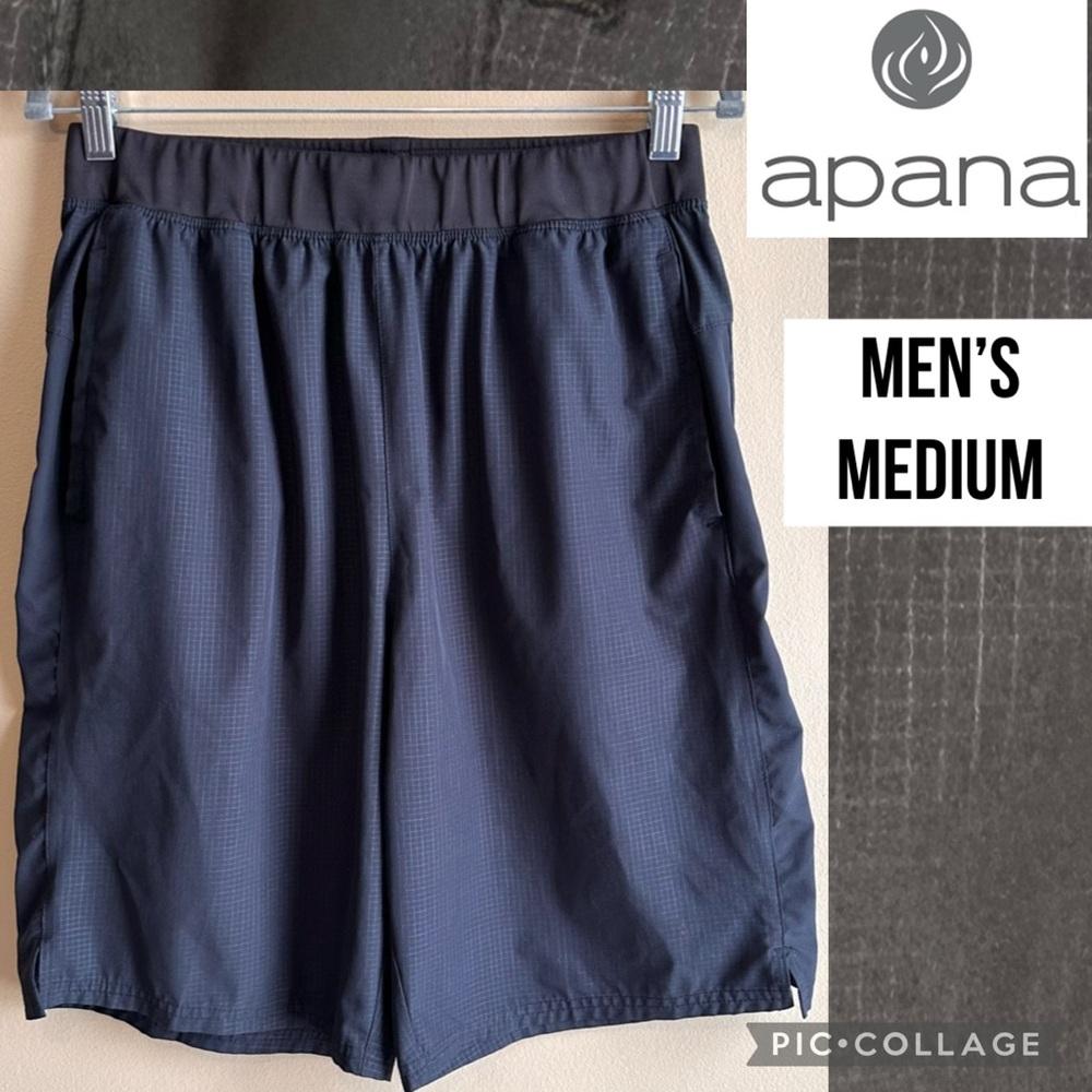 Apana Mens Shorts Active Black Plaid Pockets Internal Drawstring Elastic Waist M